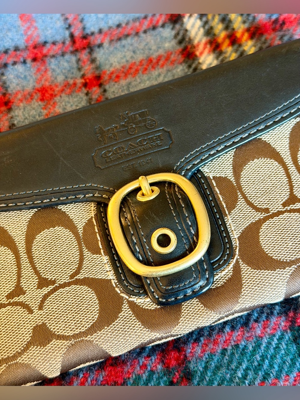 Coach Y2K Monogram Brown and Tan Bleeker SoHo Buckle Canvas Bifold Wallet